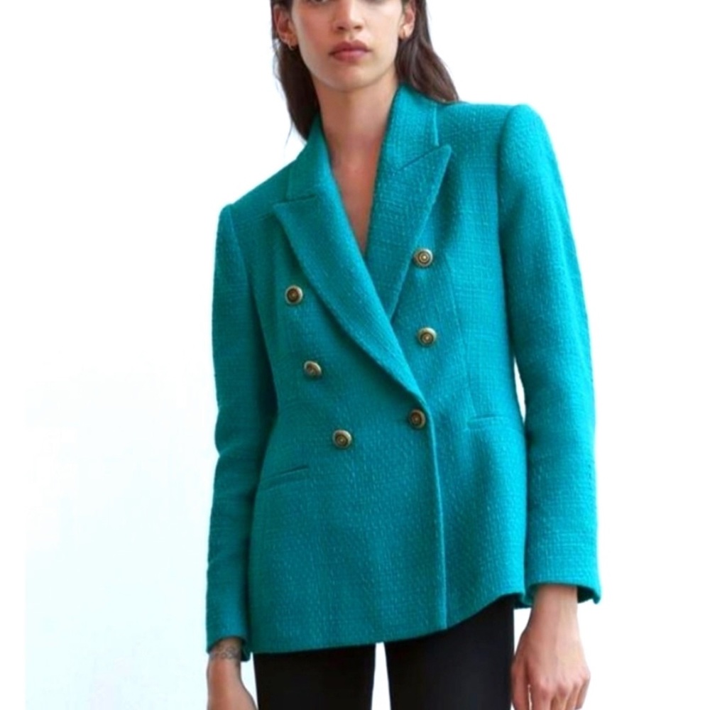 Zara turquoise teal Double-Breasted Blazer